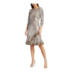 Ahluwalia and Sachin and Babi Silver Sequin Ruffle Hem Dress Size 6 NWT